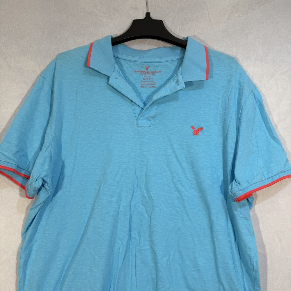 American Eagle Slim Fit‎ 2XL Golf Polo Short Sleeve Light Blue Stretch Casual